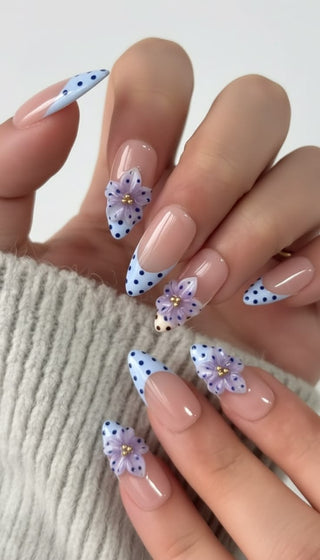 3 D nail art with Effects  polka in Long Almond shape