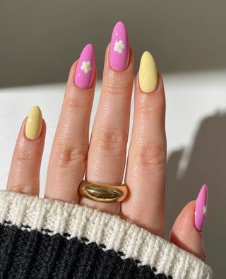 Pink + yellow Press on nails