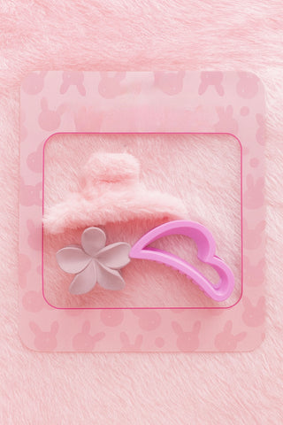 Furry hair clutch + flower clutch + heart clutch
