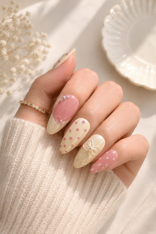 Butter yellow N Nude Pink polka
