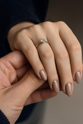 Latte Brown Glossy Press-On Nails with Gold Accent